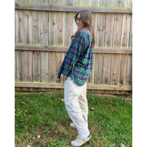 L.L. Bean Made-in-USA Plaid Flannel Vintage Navy Deep Green - Picture 3 of 6